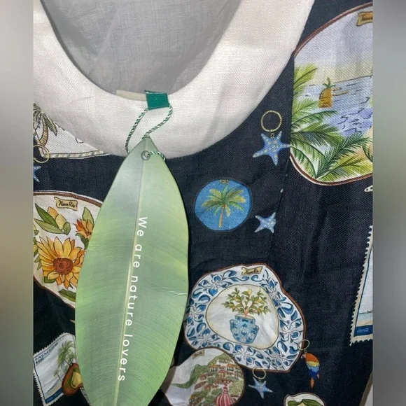 New! FARM RIO Souvenir Wave Midi Linen Dress 🧳☀️🌊 XS NWT! - Picture 12 of 16